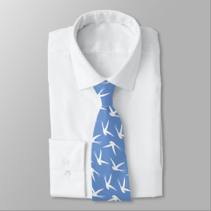 Fly Like a Bird Blue and White Swallow Pattern Tie