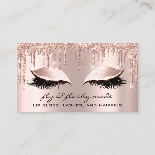 Fly Makeup Artist Eyelash Glitter Drips Rose Business Card (Front)