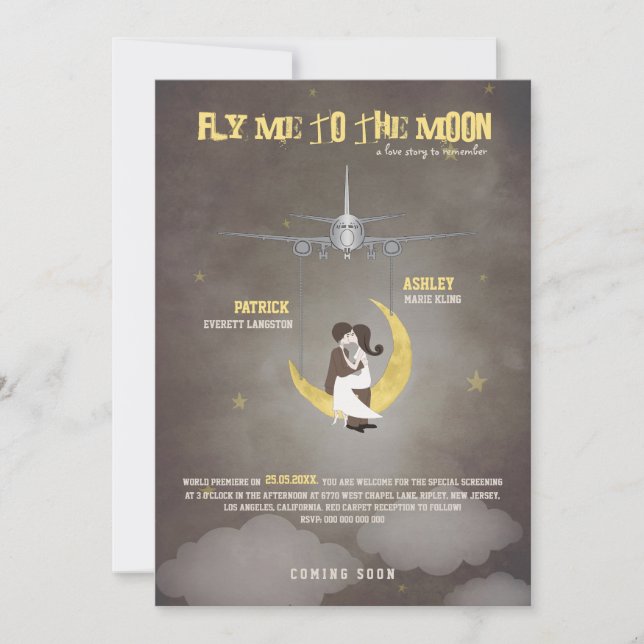 Fly Me to The Moon 2 - Movie Poster -  Wedding Invitation (Front)