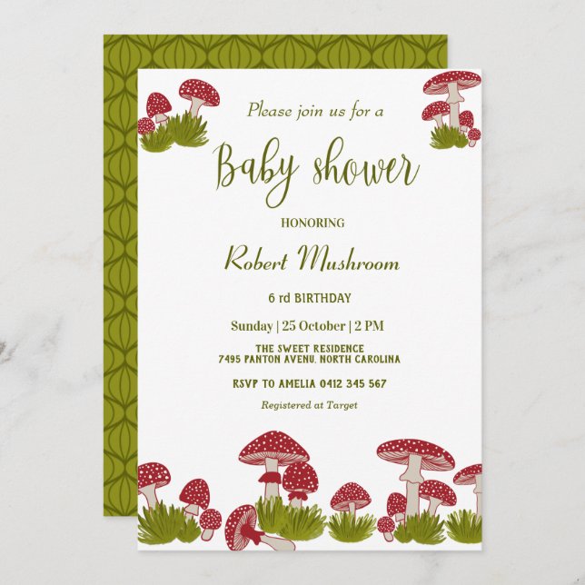 Fly Mushrooms Goblincore Green Baby Shower  Invita Invitation (Front/Back)