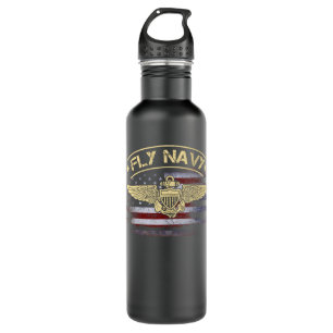 Fly Navy Shirt Classic Naval Officer Pilot Wings T 710 Ml Water Bottle