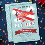 Fly One Plane Kids 1st Birthday Invitation<br><div class="desc">Celebrate your kid's special day with this Fly One Plane Kids 1st Birthday design. This design features a big red plane against a light blue background and white fluffy clouds. The reverse is a polka-dot pattern. You can customise this further by clicking on the "PERSONALIZE" button. Matching Items in our...</div>