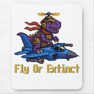 Fly Or Extinct Pixel Art Dinosaur Pilot Fighter Je Mouse Mat