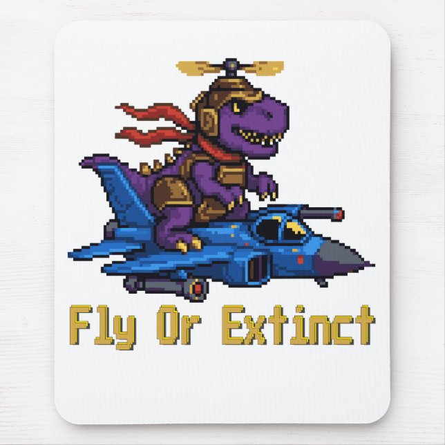 Fly Or Extinct Pixel Art Dinosaur Pilot Fighter Je Mouse Mat (Front)