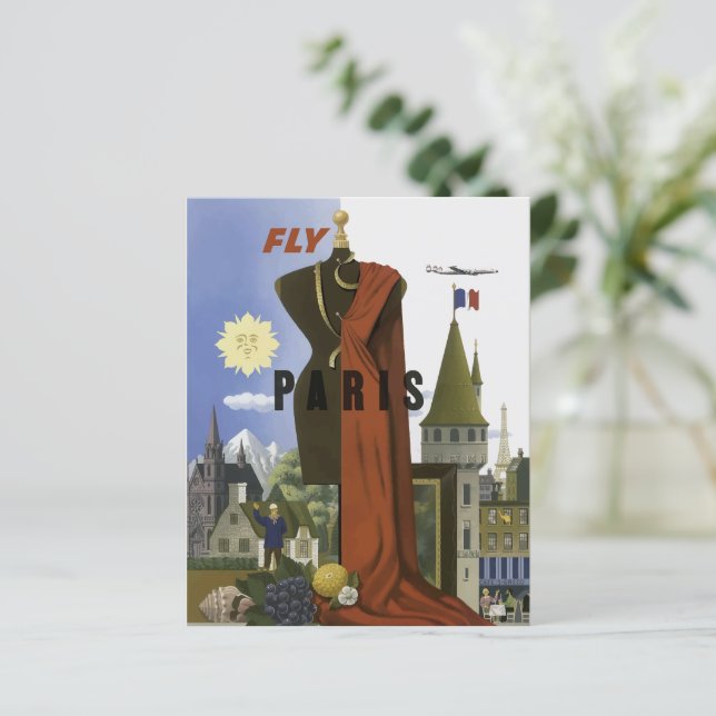 Fly Paris France Vintage Travel Poster (Standing Front)