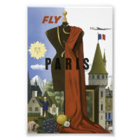 Fly Paris France Vintage Travel Poster