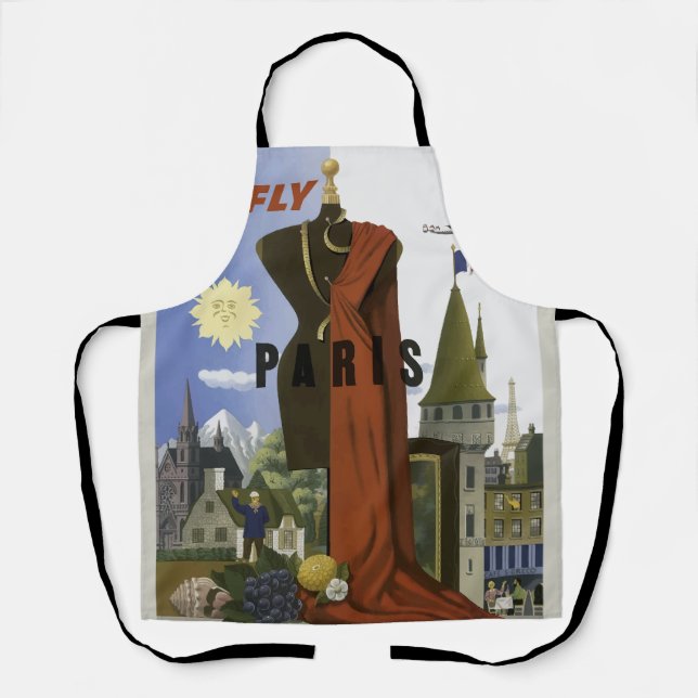 Fly Paris France Vintage Travel Poster Apron (Front)