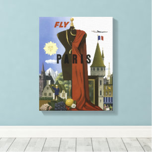 Fly Paris France Vintage Travel Poster Canvas Print