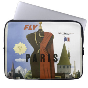 Fly Paris France Vintage Travel Poster Laptop Sleeve