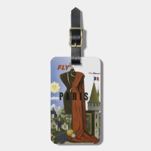 Fly Paris France Vintage Travel Poster Luggage Tag