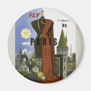 Fly Paris France Vintage Travel Poster Magnet