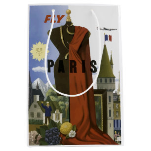Fly Paris France Vintage Travel Poster Medium Gift Bag