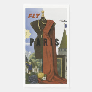 Fly Paris France Vintage Travel Poster Napkin