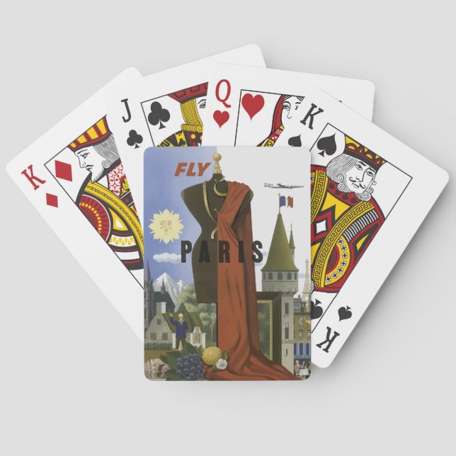 Fly Paris France Vintage Travel Poster Playing Cards (Back)