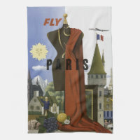 Fly Paris France Vintage Travel Poster