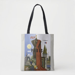 Fly Paris France Vintage Travel Poster Tote Bag