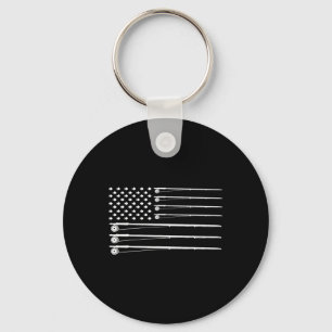 Fly Rod Fishing American Flag Key Ring