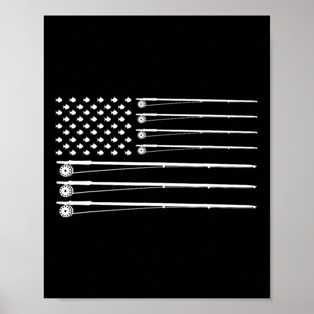 Fly Rod Fishing American Flag  Poster (Front)