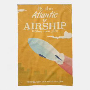 Fly the Atlantic by Airship Vintage print Tea Towel