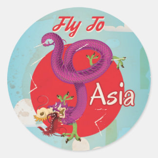 Fly to Asia Vintage Travel Poster Classic Round Sticker