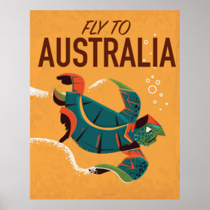 Fly to Australia Sea Turtle travel poster