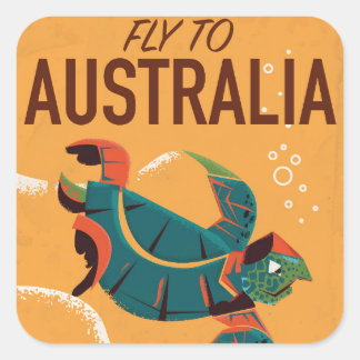 Fly to Australia Sea Turtle travel poster Square Sticker