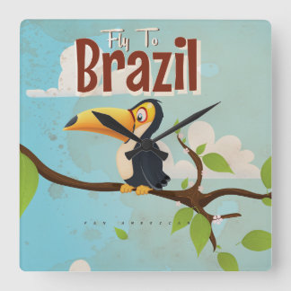 Fly to Brazil vintage Vacation Poster Square Wall Clock