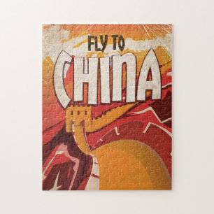 Fly To China vintage travel poster Jigsaw Puzzle