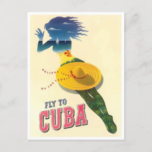 Fly to Cuba vintage travel postcard