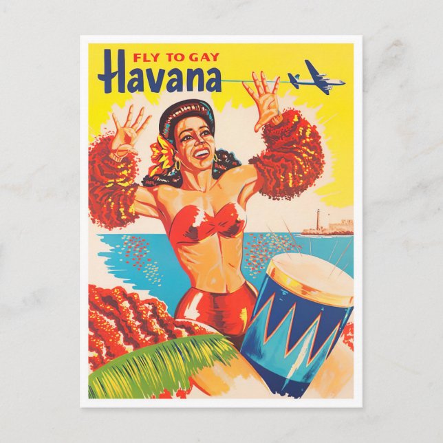 Fly to Havana vintage travel postcard (Front)