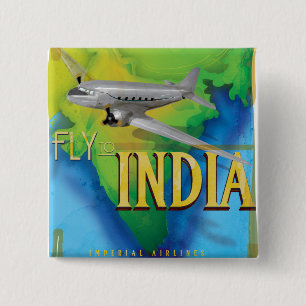 Fly To India 15 Cm Square Badge