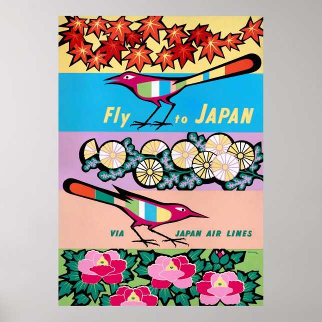 Fly to Japan Vintage Travel Poster Restored (Front)