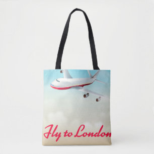 Fly To London Plane poster Tote Bag