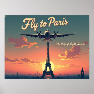 Fly to Paris –  16"x12" Vintage 1950s Style Poster