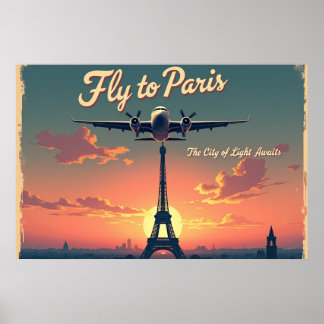 Fly to Paris –  36"x24" Vintage 1950s Style Poster