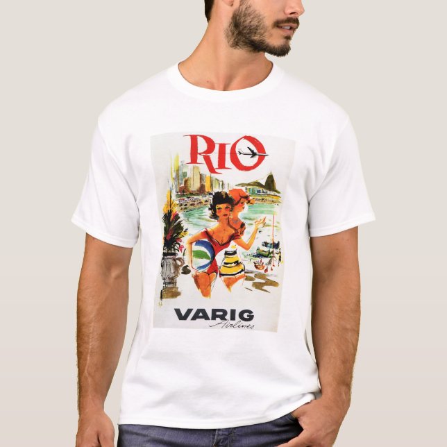 FLY to RIO DE JANEIRO BRAZIL Varig Airlines Travel T-Shirt (Front)