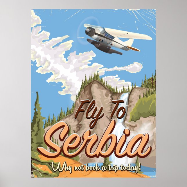 Fly To Serbia Cartoon Travel poster (Front)
