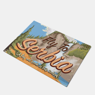 Fly To Serbia Cartoon Travel poster Doormat