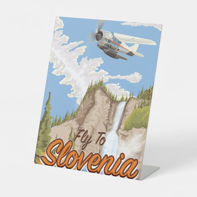Fly To Slovenia Wood Wall Art Grocery Bag Pedestal Sign (Front)