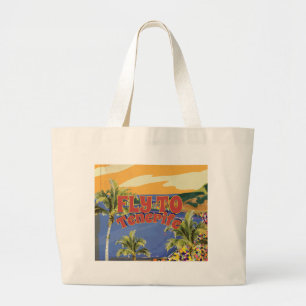 Fly To Tenerife Vintage Travel Poster Large Tote Bag