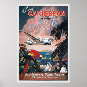 Fly to the Caribbean by Clipper Vintage Travel  Poster