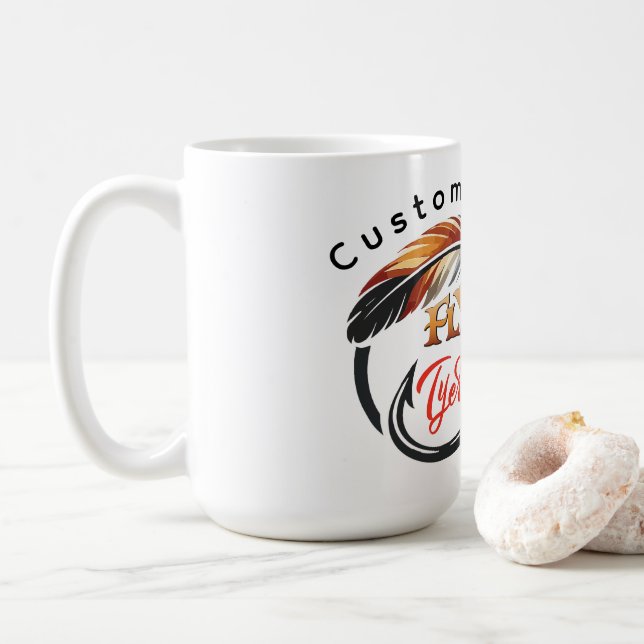 Fly Tyer feather and hook vector illustration Coffee Mug (With Donut)