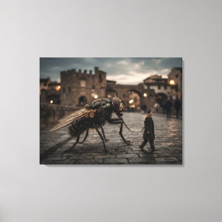 Fly walking man on leash canvas print