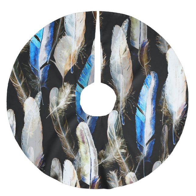 Fly Watercolor Feathers: Seamless Background Brushed Polyester Tree Skirt (Front)