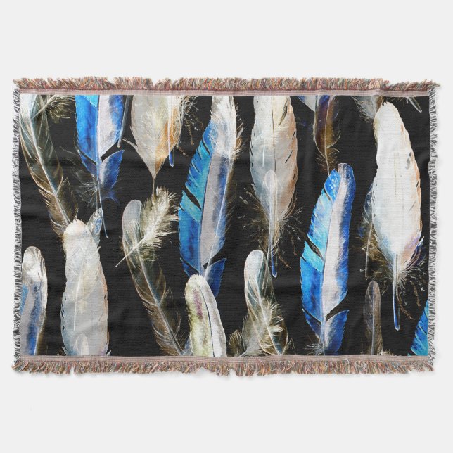 Fly Watercolor Feathers: Seamless Background Throw Blanket (Front)