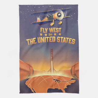 Fly West See the United States. Tea Towel