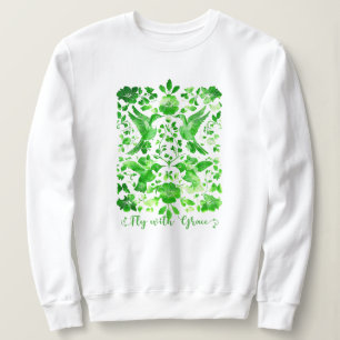 Fly with Grace Inspirational MintGreen Bird Lincut Sweatshirt