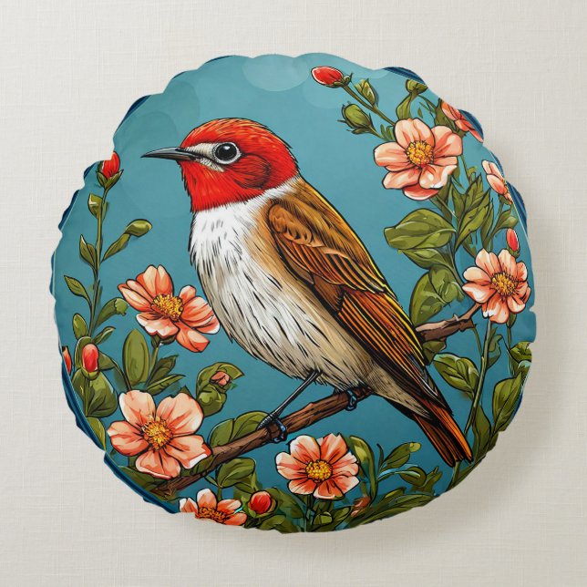 Flycatcher Bird Wildlife Songbird Decorative Round Cushion (Front)