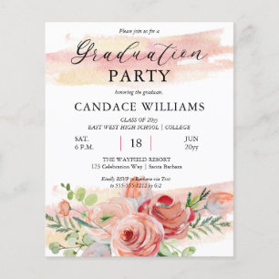 FLYER Boho Peach Floral Grad Party Invitation