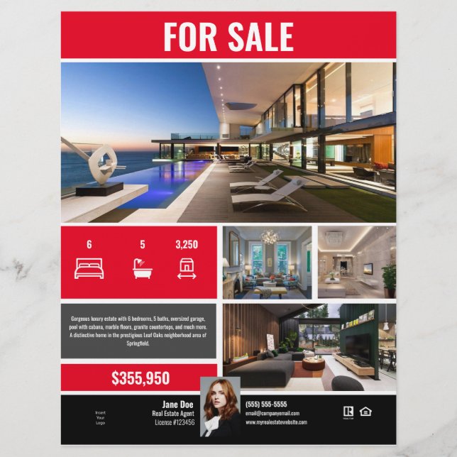 Flyer - For Sale - Red Modern (Front)